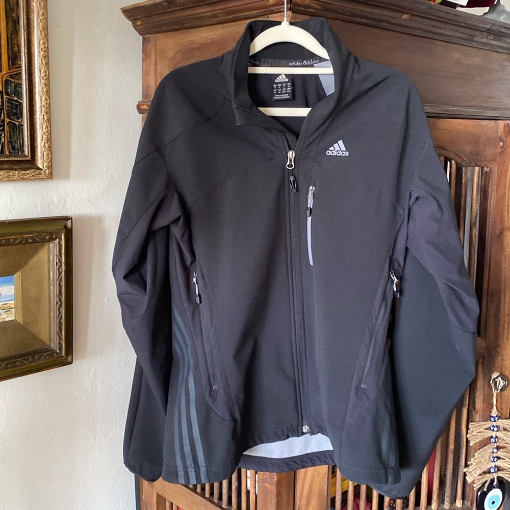 Like-New Adidas Outdoor Jacket for Women Black w/ Stripes and three Pockets Sz M